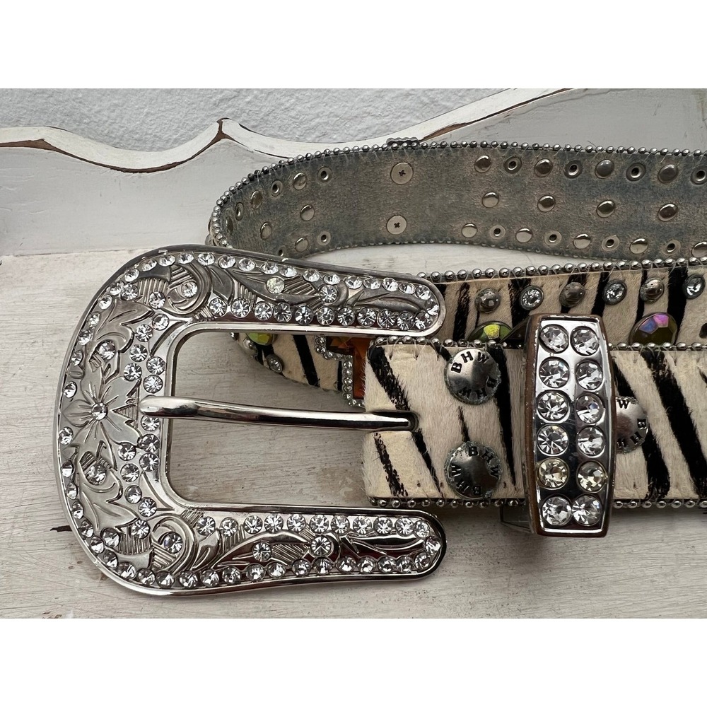 BHW WESTERN COWGIRL ANIMAL PRINT LEATHER BELT | ZEBRA | GREEN - Picture 4 of 6